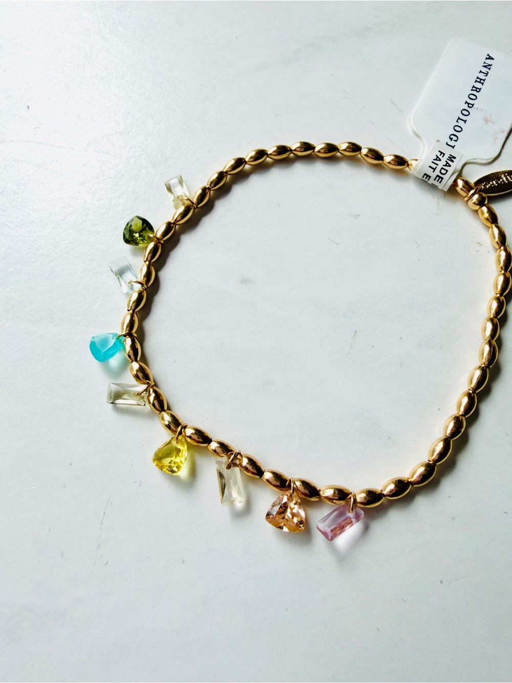 NWT Anthropologie Colorful Beaded Crystal Stretch Bracelet - Picture 4 of 4